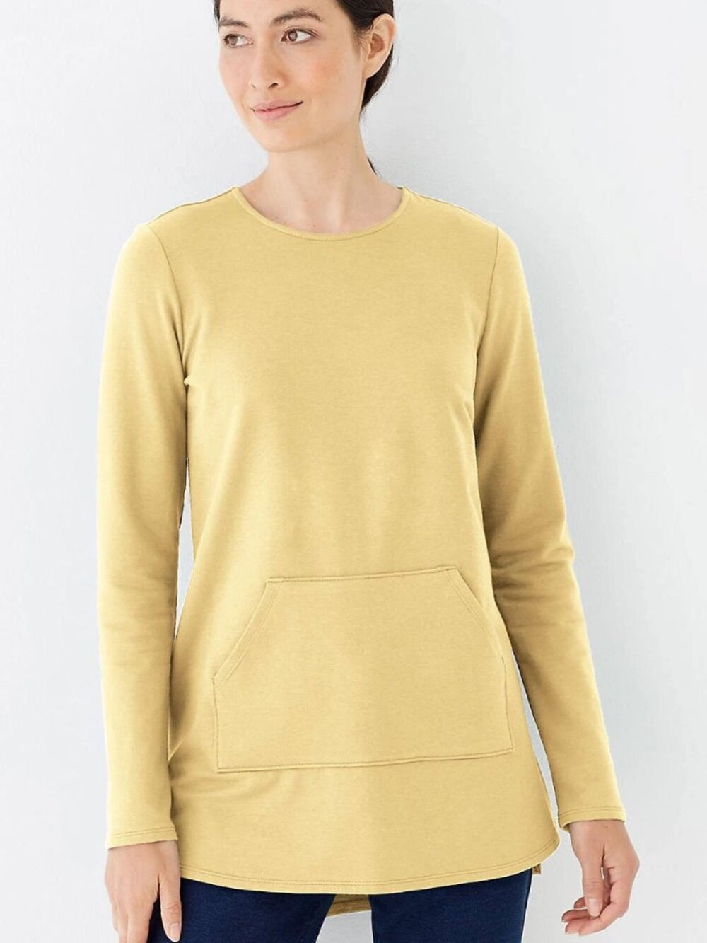 Pure Jill Yellow Pima Cotton Blend Long Sleeve Front Pocket Tunic Top